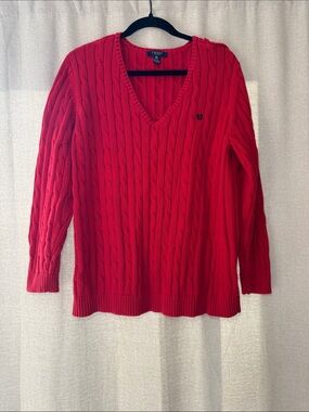 Chaps Women's Classic Red Cable V-Neck Preppy Sweater Size 3X Plus Size